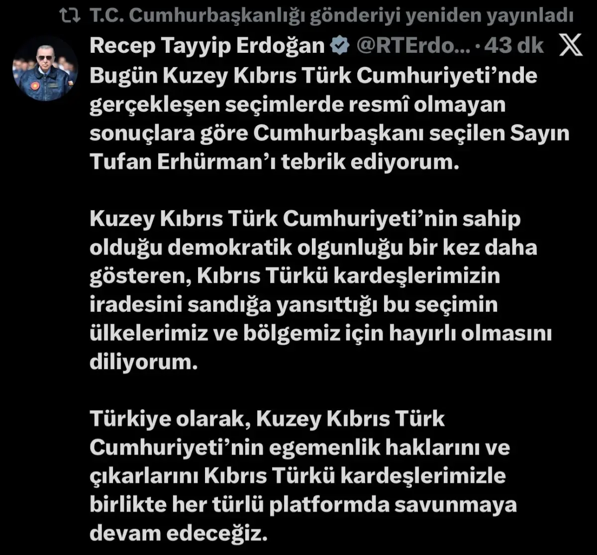 cumhurbaskani erdogan tufan erhurmani tebrik etti k22Ufpyl.jpg